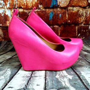 Neon pink wedges